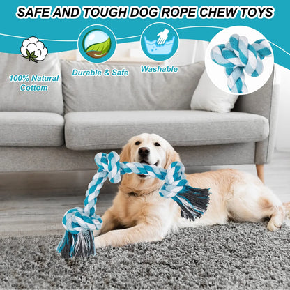Durable Braided Cotton Dog Rope Toys with 3 Knots for Effective Teeth Cleaning - Ideal Gift for Pets (Blue)