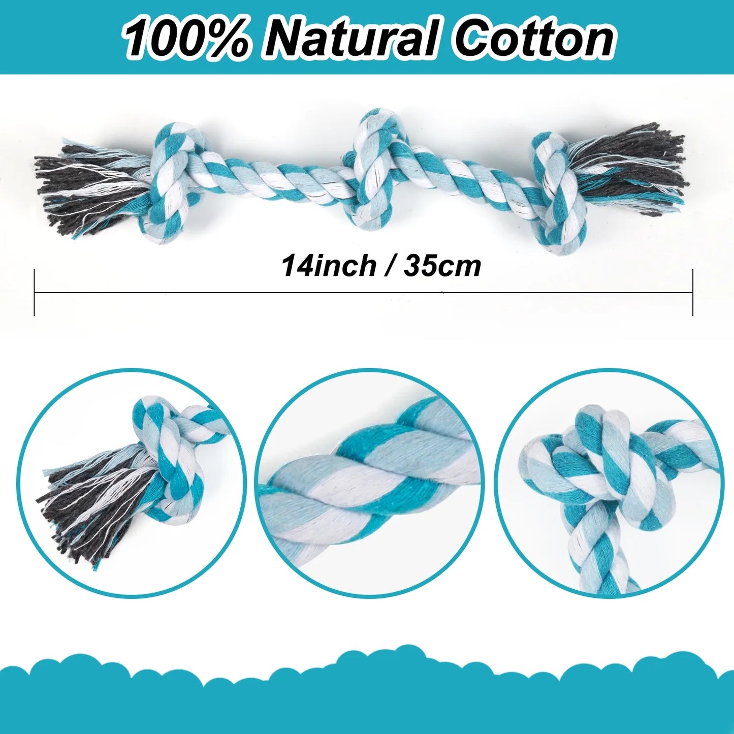 Durable Braided Cotton Dog Rope Toys with 3 Knots for Effective Teeth Cleaning - Ideal Gift for Pets (Blue)