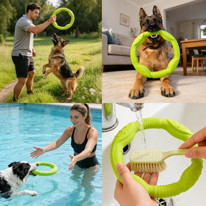 Dog Ring Toy Floating Flying Disc, Durable Lightweight Dog Toy for Medium Large Dogs Ideal for Throwing Catching Grabbing Outdoor Training Play Interactive Fetch Game(Green/11.8Inch)