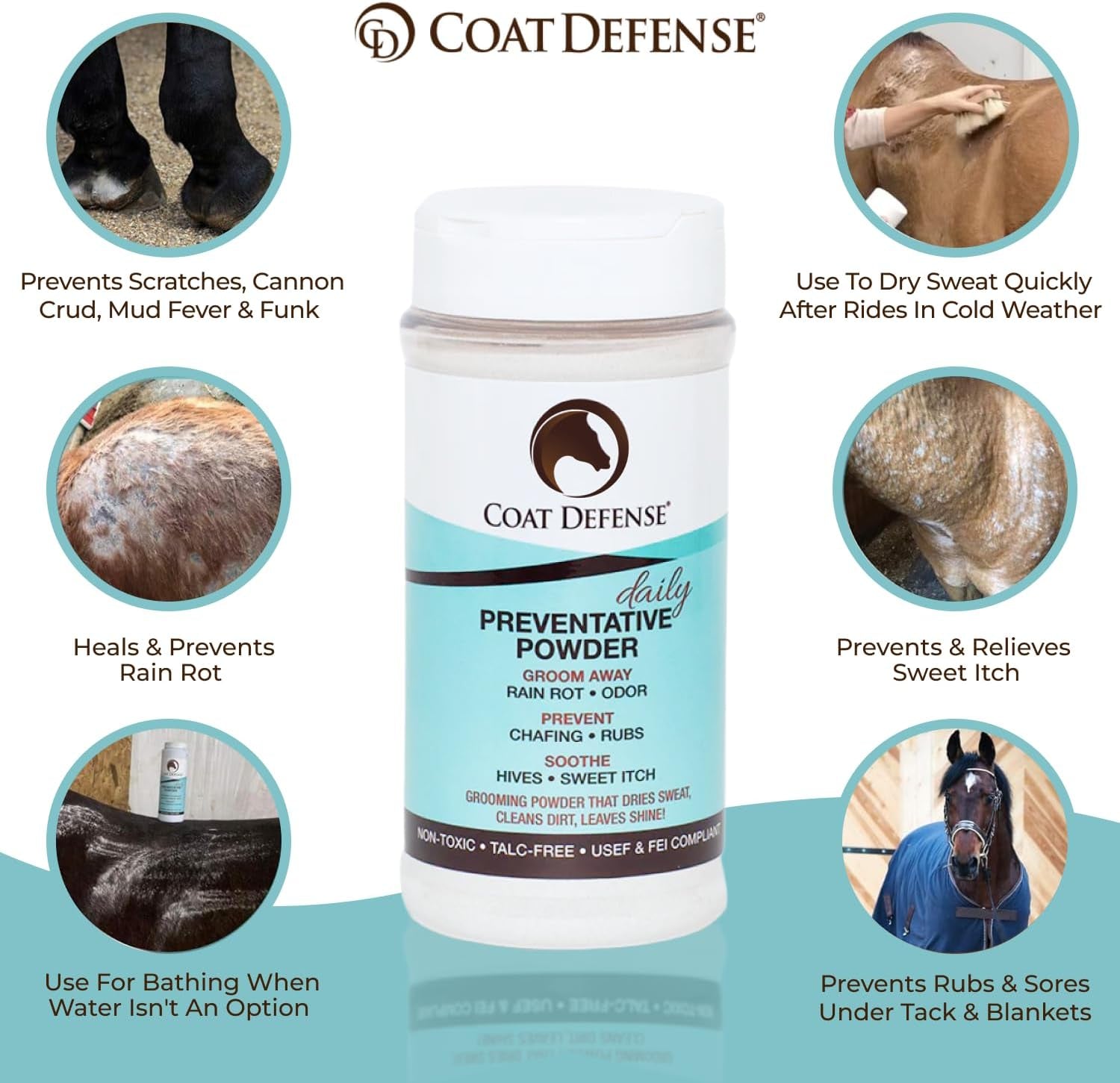 Daily Preventative Powder & Rain Rot Treatment for Horses | Safe & Effective Equine Sweet Itch, Skin Funk, Scratches | Dry Horse Shampoo, 64 Oz. | All Natural Ingredients
