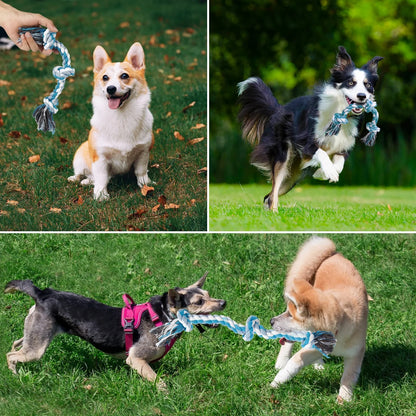 Durable Braided Cotton Dog Rope Toys with 3 Knots for Effective Teeth Cleaning - Ideal Gift for Pets (Blue)