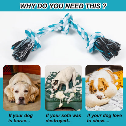 Durable Braided Cotton Dog Rope Toys with 3 Knots for Effective Teeth Cleaning - Ideal Gift for Pets (Blue)