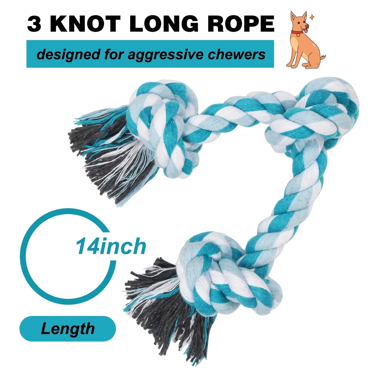 Durable Braided Cotton Dog Rope Toys with 3 Knots for Effective Teeth Cleaning - Ideal Gift for Pets (Blue)