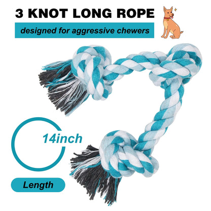 Durable Braided Cotton Dog Rope Toys with 3 Knots for Effective Teeth Cleaning - Ideal Gift for Pets (Blue)
