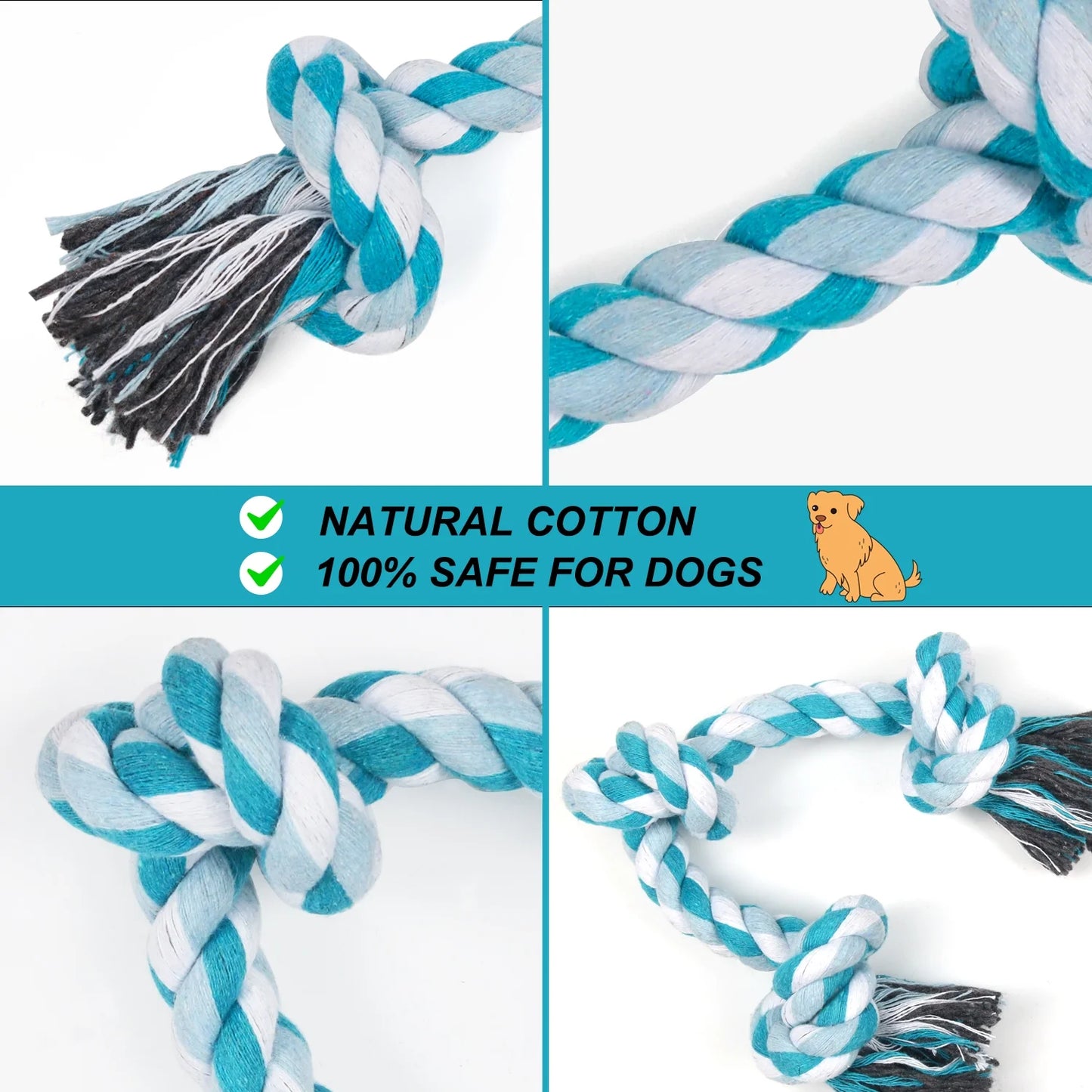 Durable Braided Cotton Dog Rope Toys with 3 Knots for Effective Teeth Cleaning - Ideal Gift for Pets (Blue)
