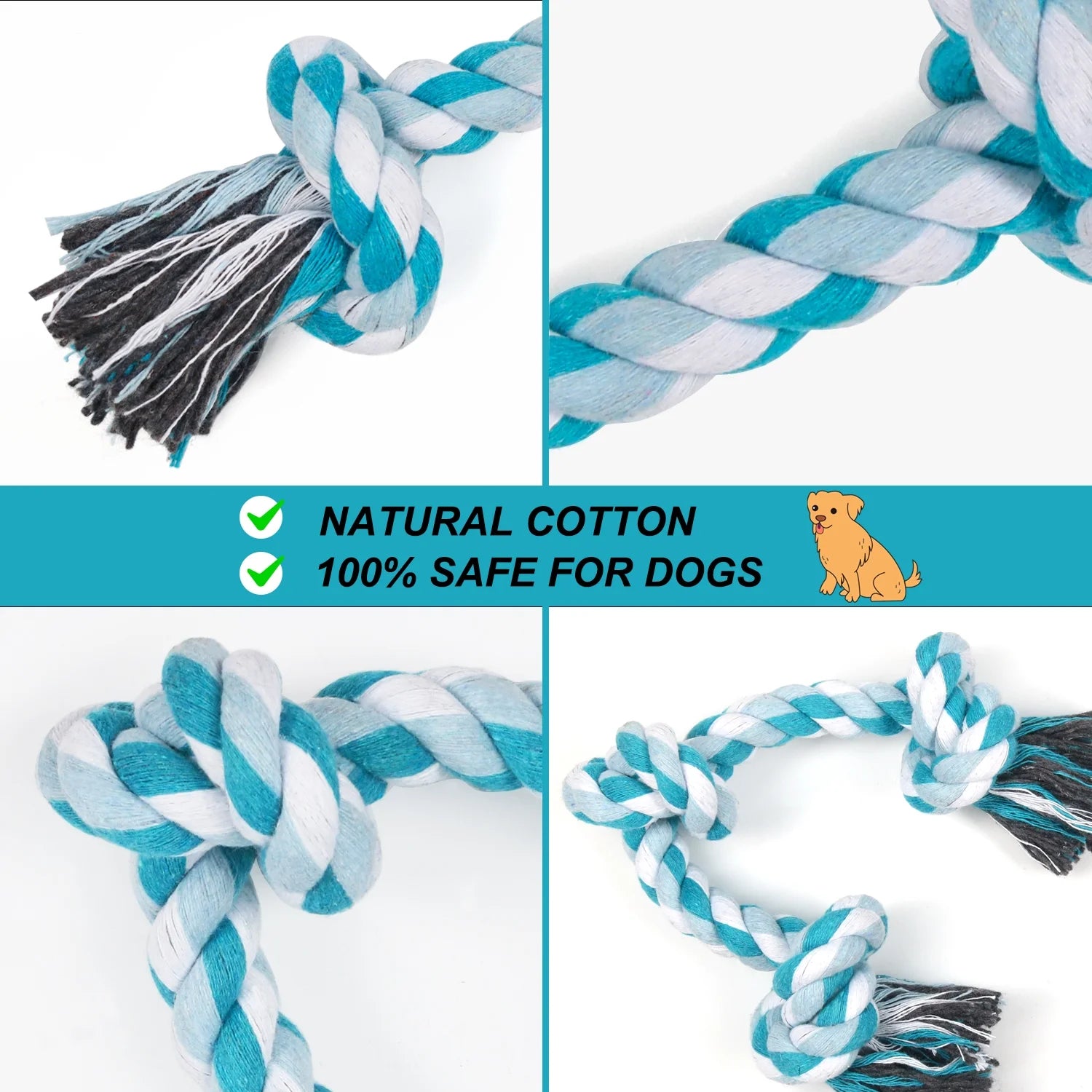 Durable Braided Cotton Dog Rope Toys with 3 Knots for Effective Teeth Cleaning - Ideal Gift for Pets (Blue)