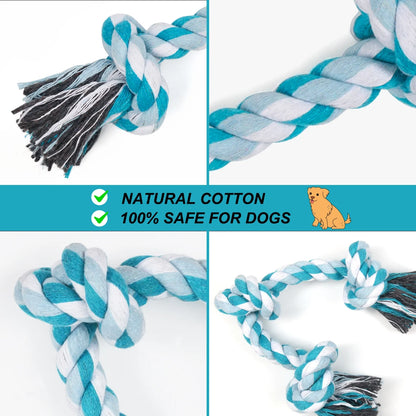 Durable Braided Cotton Dog Rope Toys with 3 Knots for Effective Teeth Cleaning - Ideal Gift for Pets (Blue)